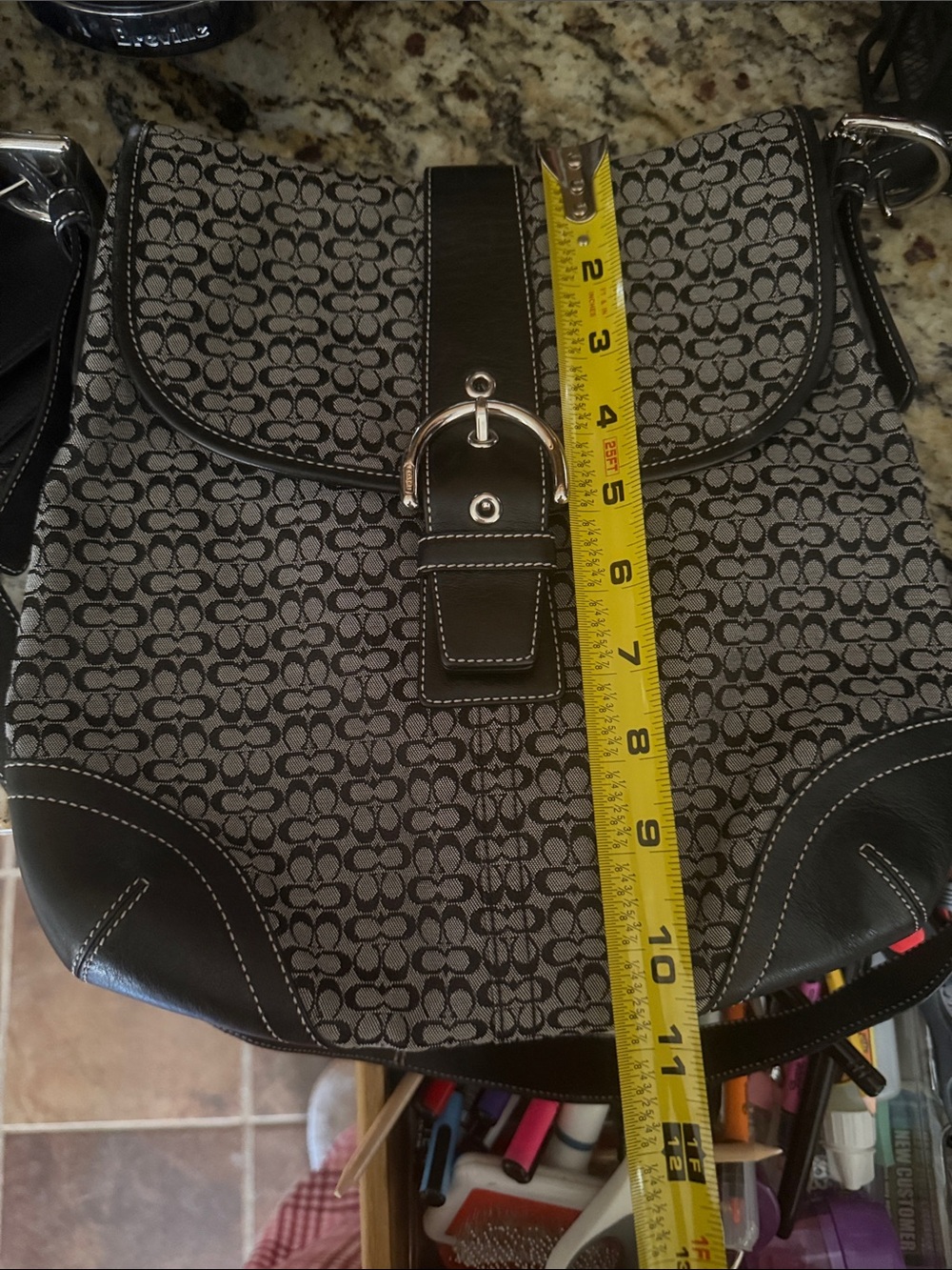 Coach Black and Gray Signature Canvas Crossbody with Buckle Trim - Picture 11 of 13